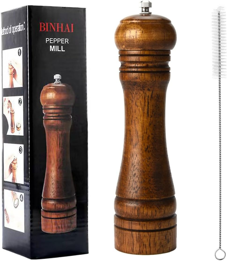 Wooden Pepper Mill Pepper Grinder Kit Manual Mills Solid with Strong Adjustable...