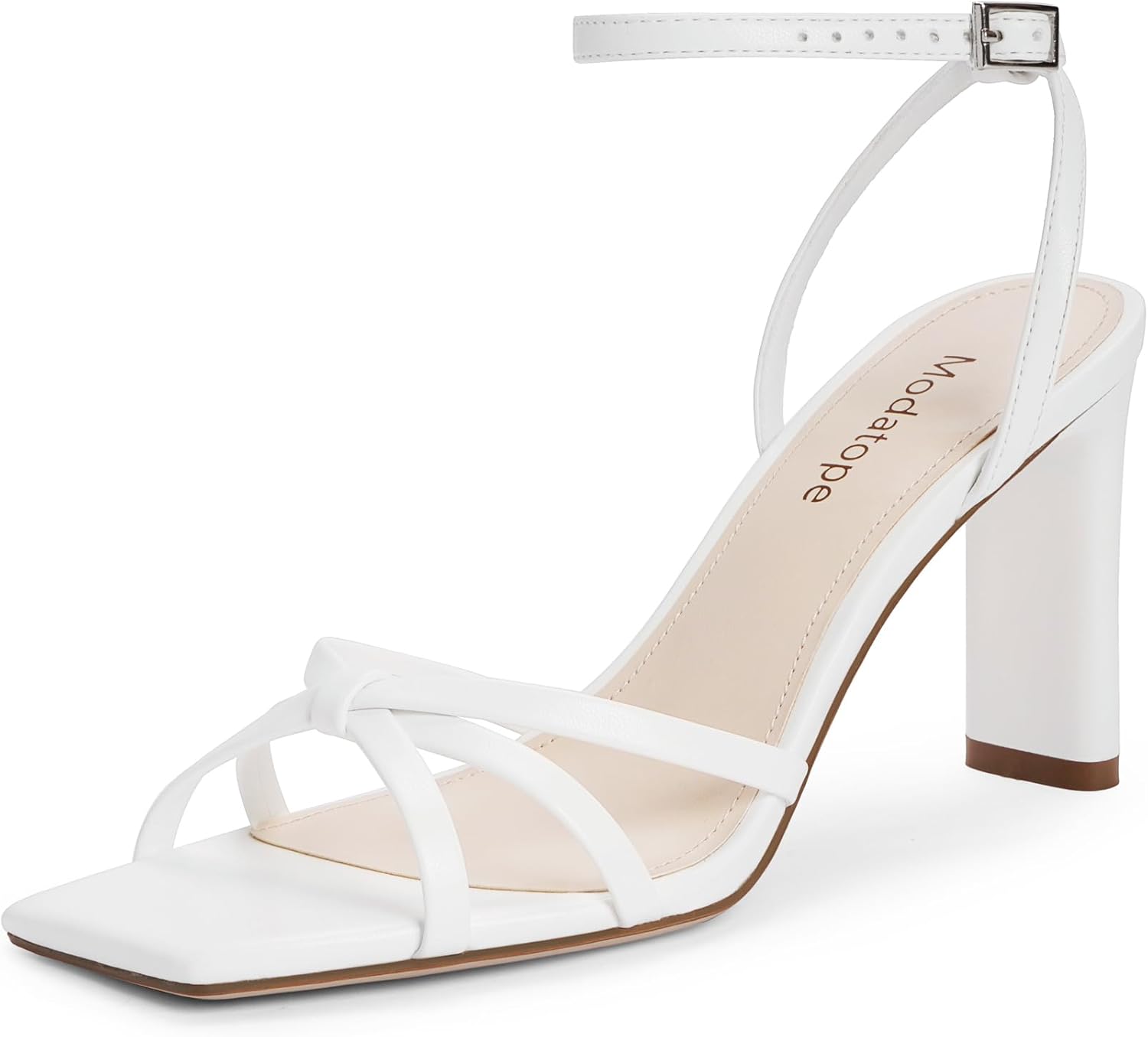 Modatope Strappy Heels for Women Square Open Toe Chunky High Heels Ankle Strap H...