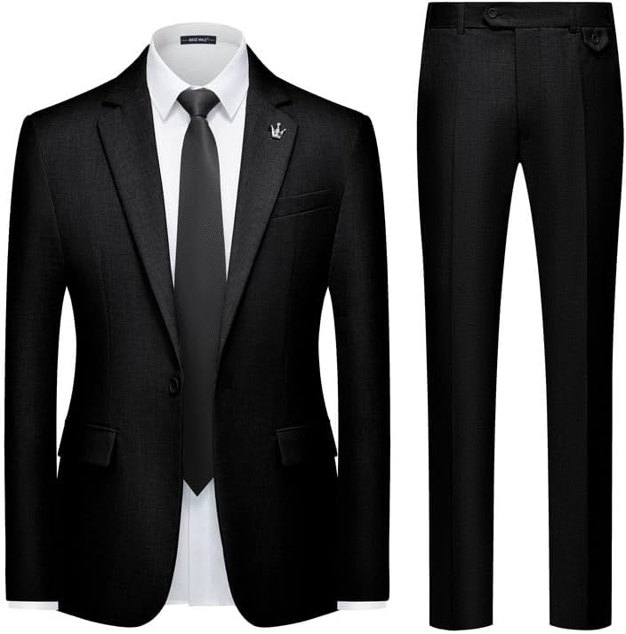 MAGE MALE Mens 2 Piece Suit Slim Fit Solid Wedding Prom Tuxedo Suit with One But...