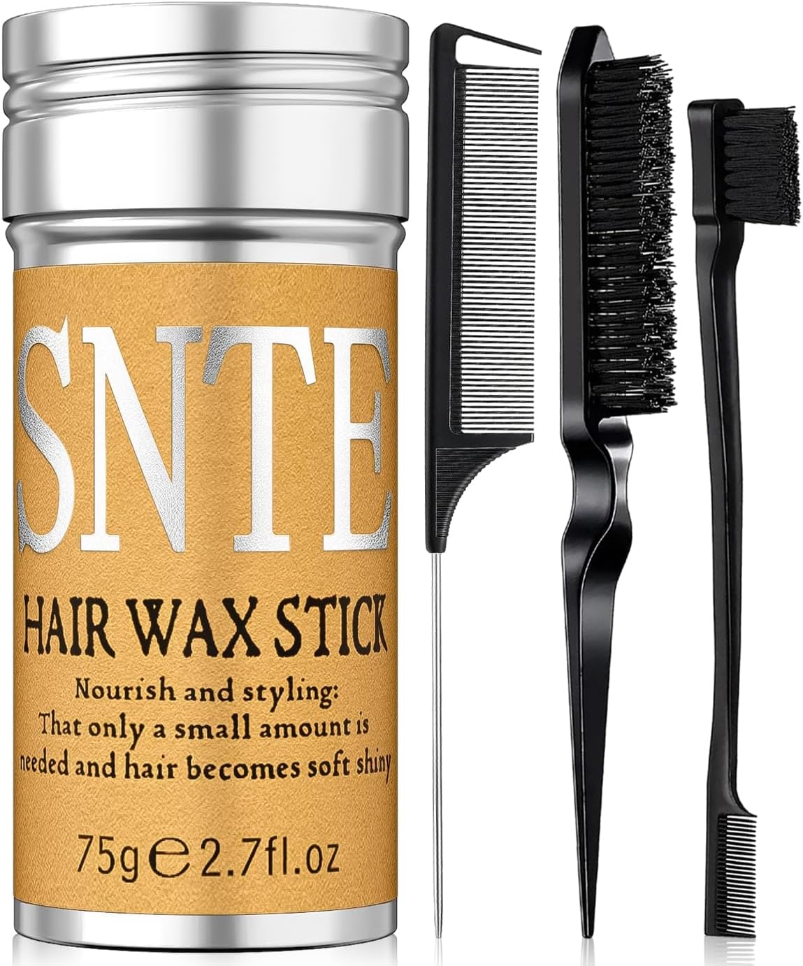 Hair Wax Stick & Slick Back Hair Brush Set, Non-greasy Styling Wax Stick, Slick...