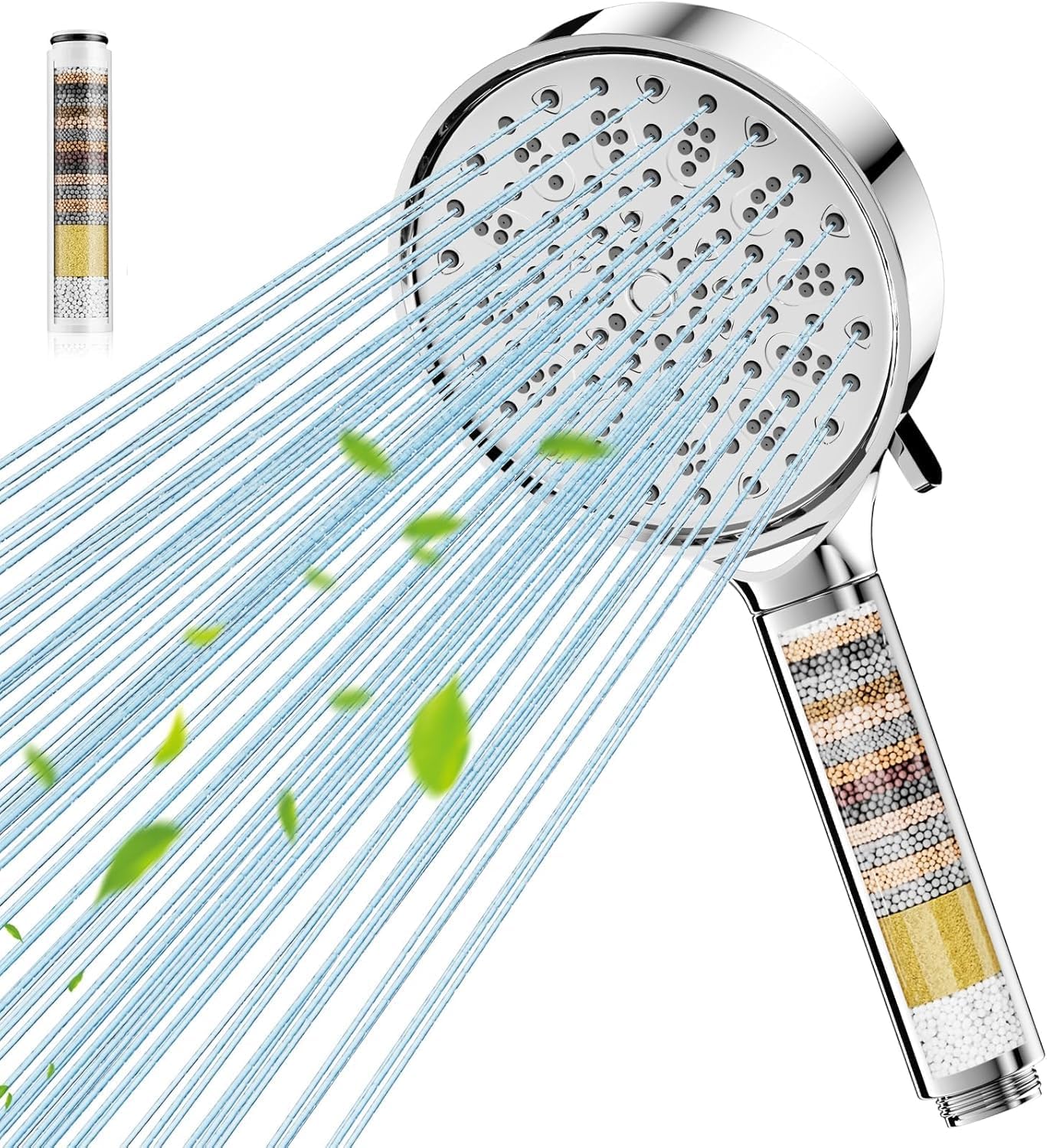Hard Water Filter Shower Head with 6 Spray Modes, High Pressure Water Saving Sho...