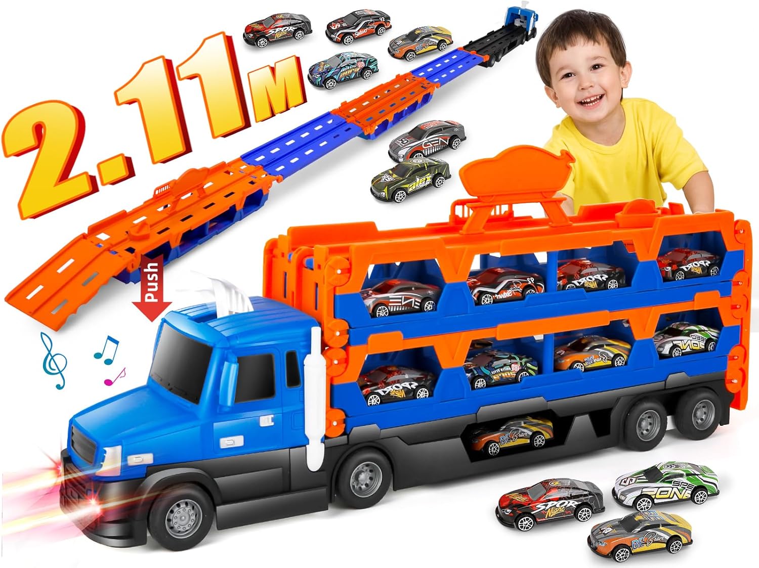 m zimoon Transport Truck Toys Cars for Boys Ages 3 4 5 6 with 83-Inch Ejection R...