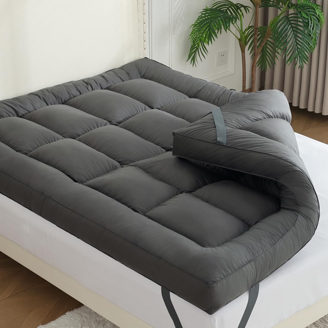 WhatsBedding 5 Inch Mattress Topper King Size, 4 Layer Goose Feather Bed Topper,...