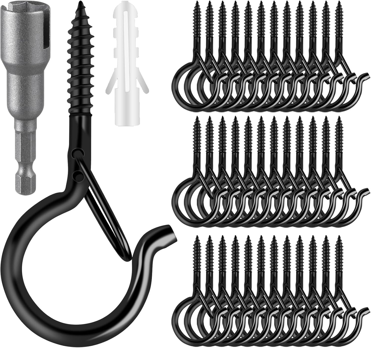 Q Hangers 100 Pack Screw-in Hooks for Outdoor String Lights, Swivel Hanging Bask...