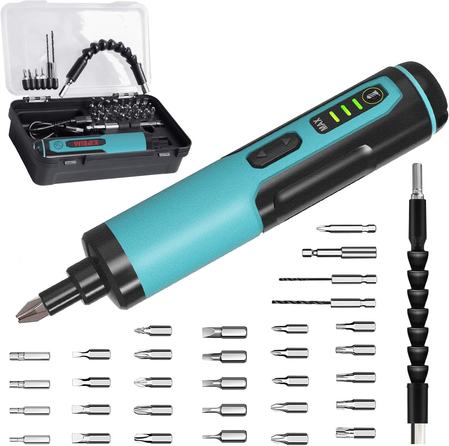 Electric Cordless Screwdriver Set Kiprim 4V Rechargeable Adjustable Torque Elect...