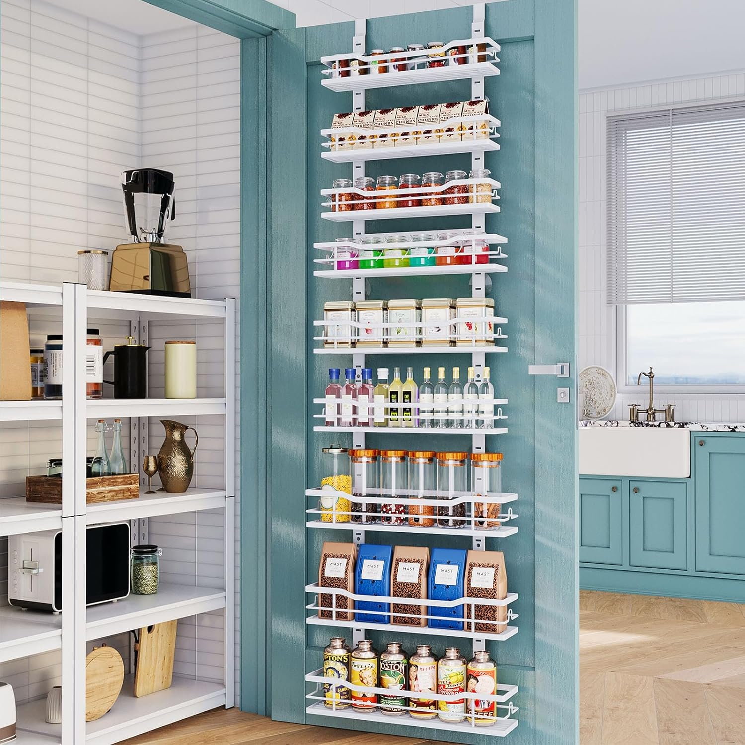Over The Door Pantry Organizer，9-Tier Over The Door Organizer with Adjustable B...