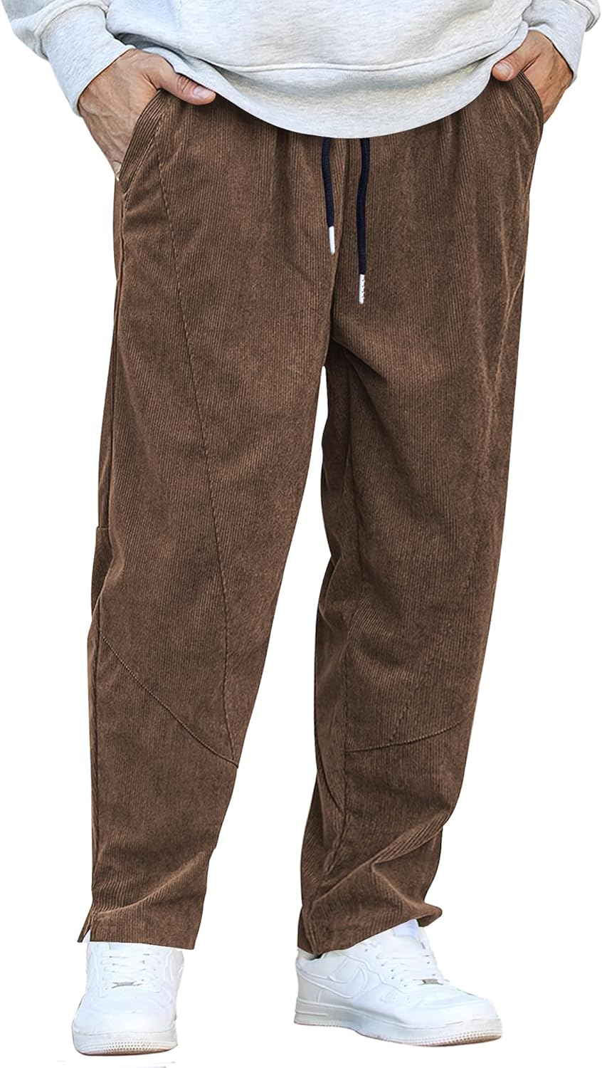 COOFANDY Men's Corduroy Pants Elastic Waist Drawstring Harem Pants Fashion Loose...