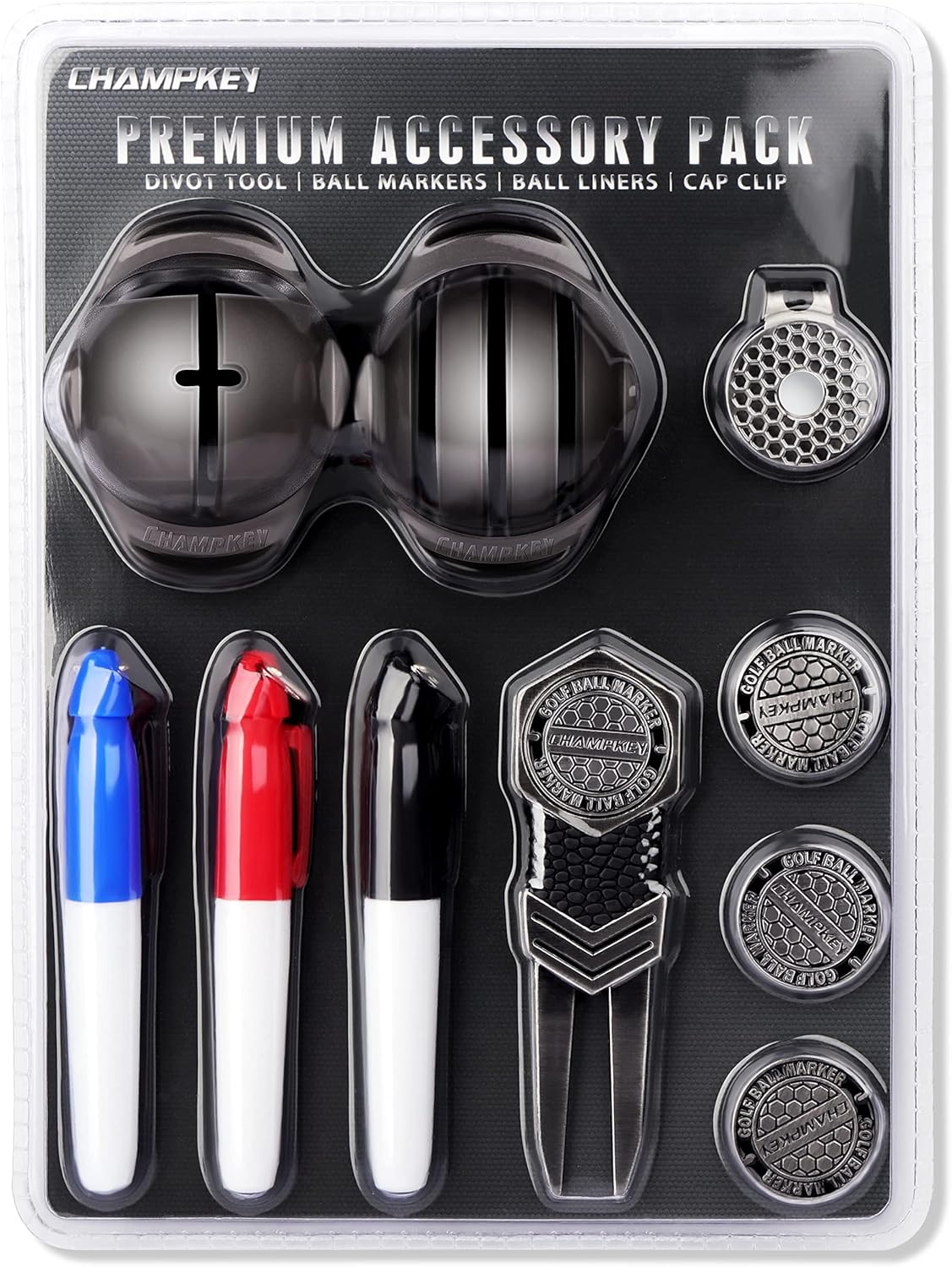 CHAMPKEY Professional Golf Ball Markers with Divot Tool and Cap Clip - 10 in1Pre...