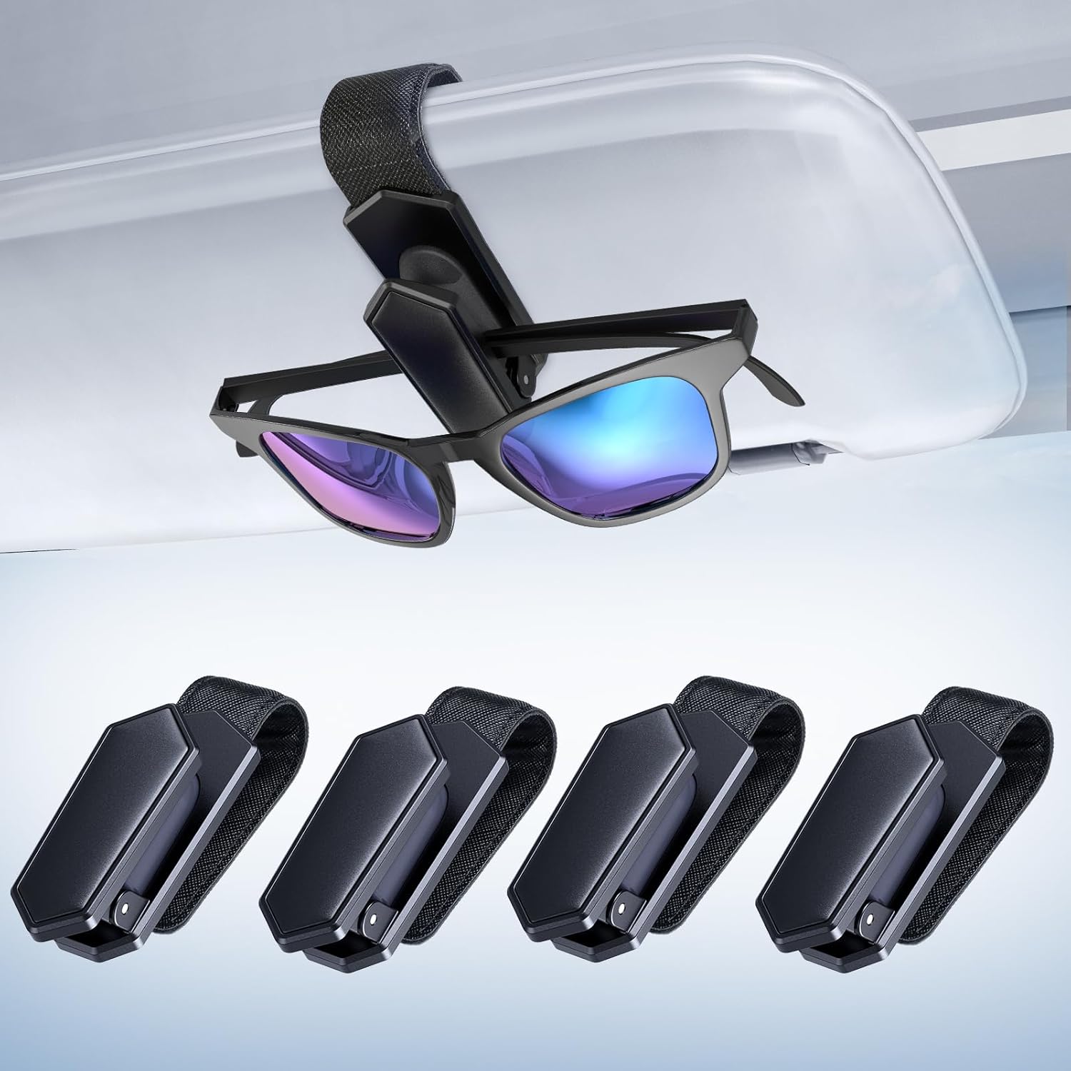 Veharvim One-Handed-Operation Sunglasses Holder for Car, Visor Sunglass Holder C...
