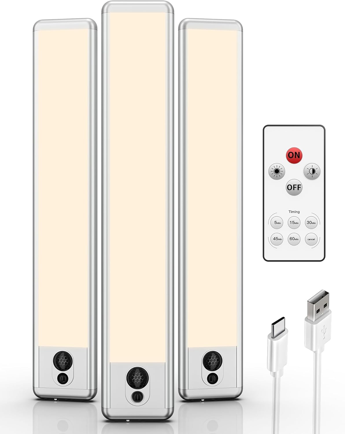 EZVALO Under Cabinet KitchenLights, 3 Pack of 3500K Dimmable Wireless Motion Sen...
