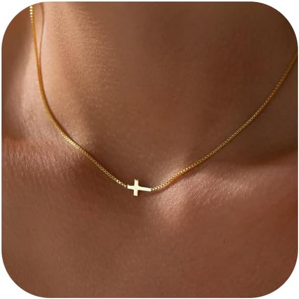 Cross Necklace for Women 14K Real Gold Silver Plated Dainty Small Cross Pendant...