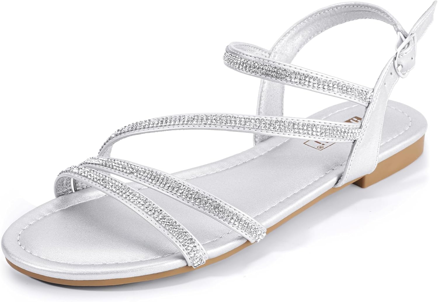 IDIFU Rhinestone Strappy Sandals for Women Dressy Summer Glitter Flat Sandals wi...