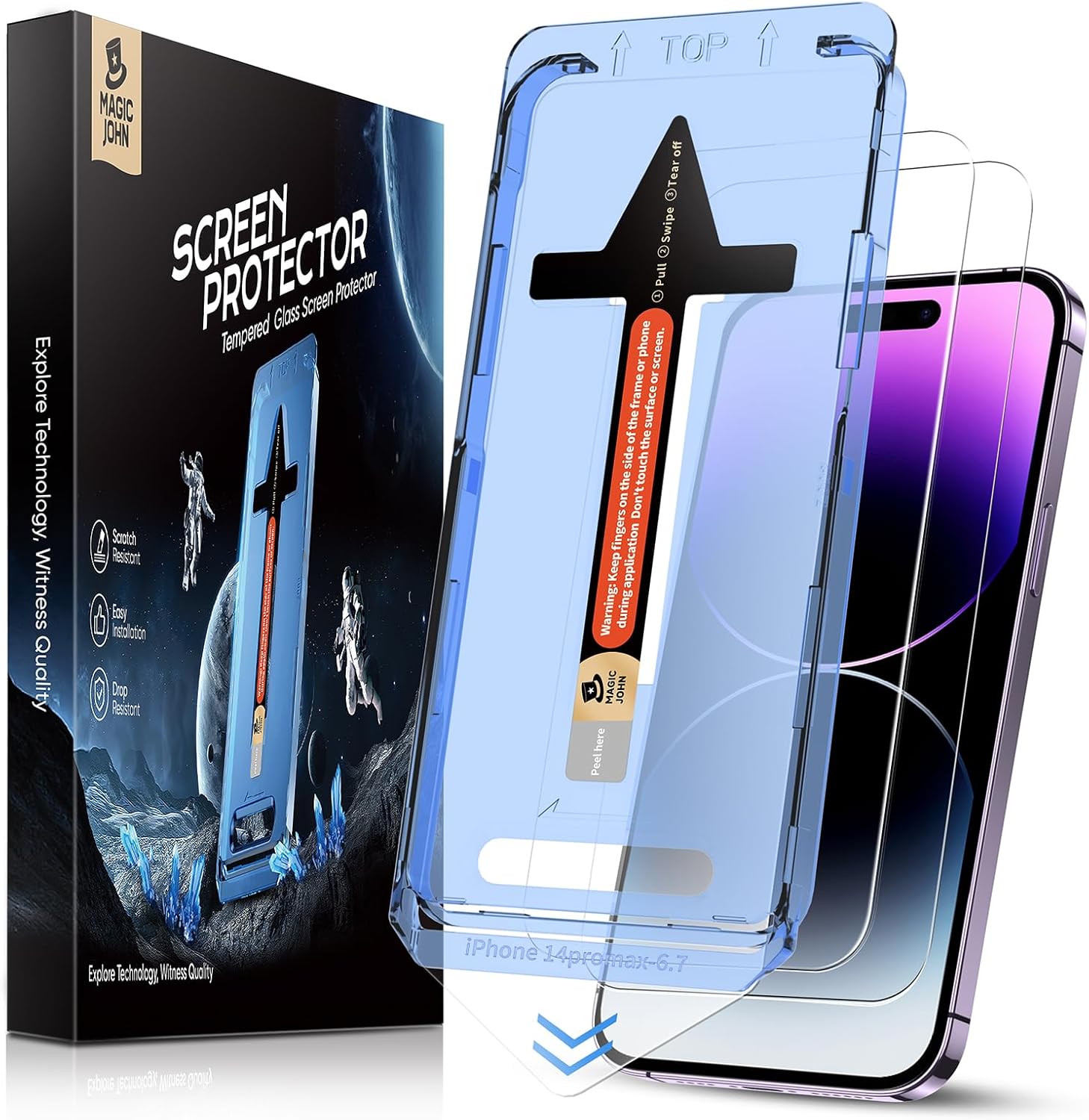 MAGIC JOHN 2 Pack for iPhone 14 Pro Max 6.7 inch Tempered Glass Screen Protector...