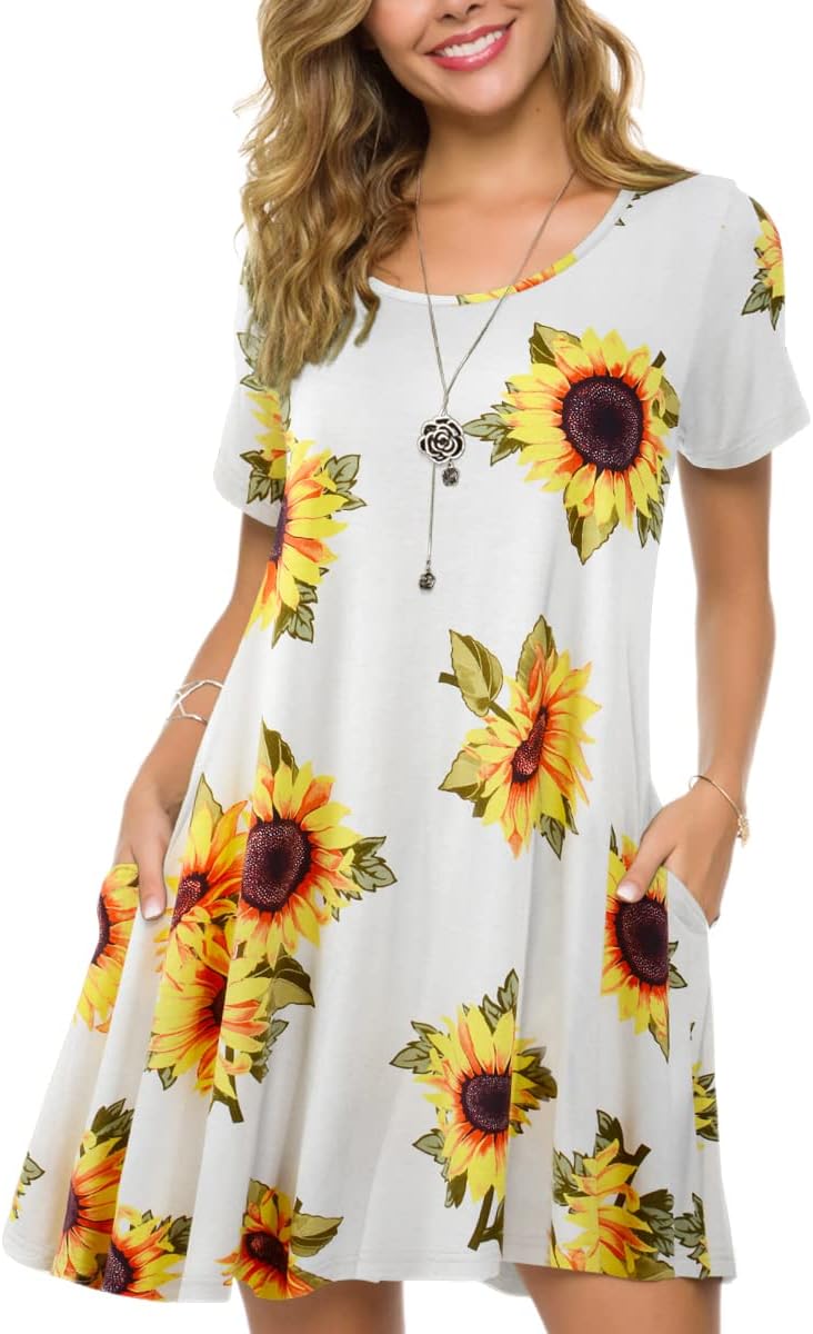 ZENNILO Plus Size Casual T Shirt Dresses for Women Flowy Swing Tunic Dress Pocke...