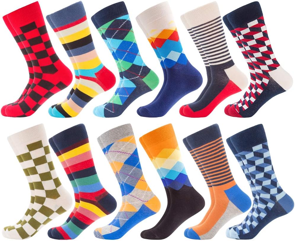 BONANGEL Mens Dress Socks Fun Funny Colorful Crazy Crew Dress Socks For Men 9-12...