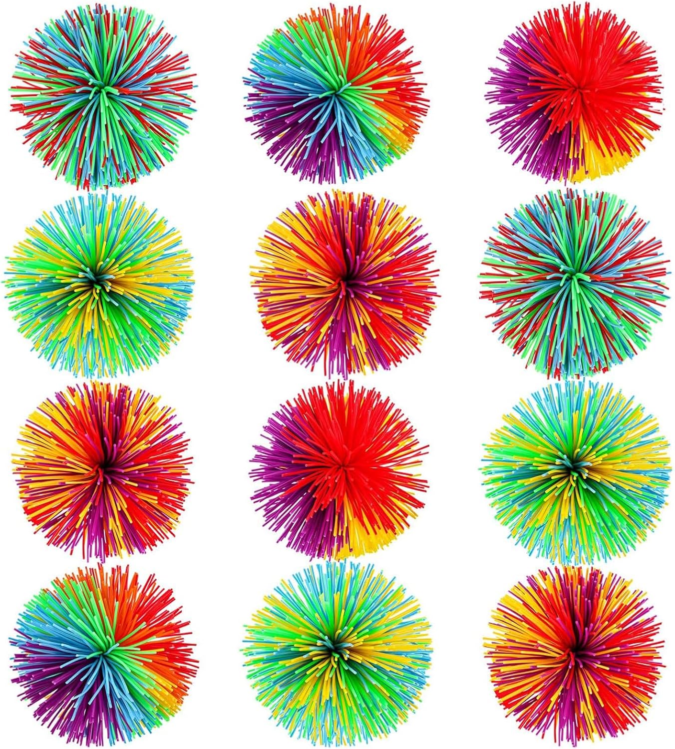 Leinuosen 12 Pieces Monkey Stringy Balls Sensory Stringy Ball Soft Rainbow Pom B...