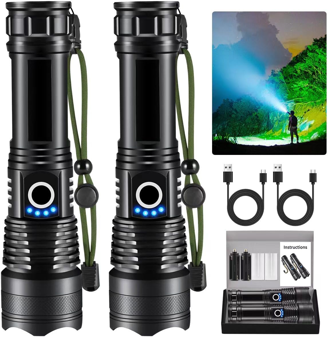 Flashlights High Lumens Rechargeable, 2Pack Rechargeable Flashlights, 990000lm S...