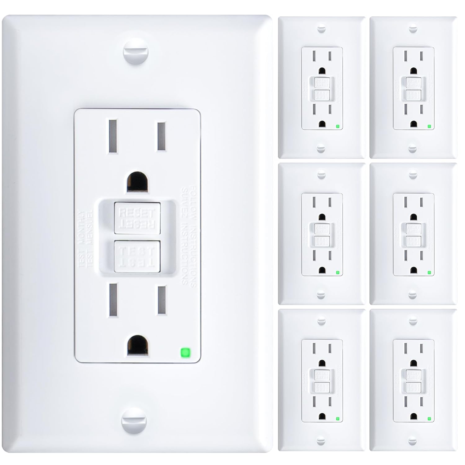 Amico 6 Pack GFCI Outlet 15 Amp with Thinner Design, Non-Tamper Resistant, Self-...