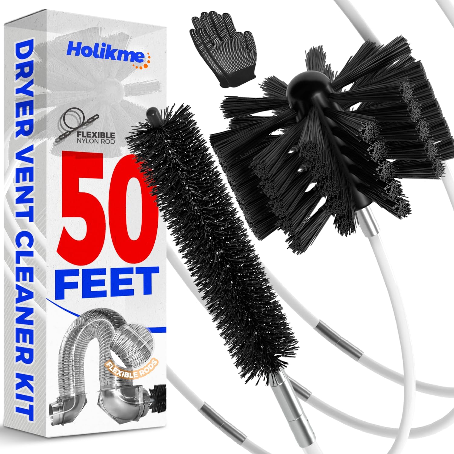 Holikme 50 Feet Dryer Vent Cleaner Kit Lint Remover Flexible Dryer Vent Cleaning...