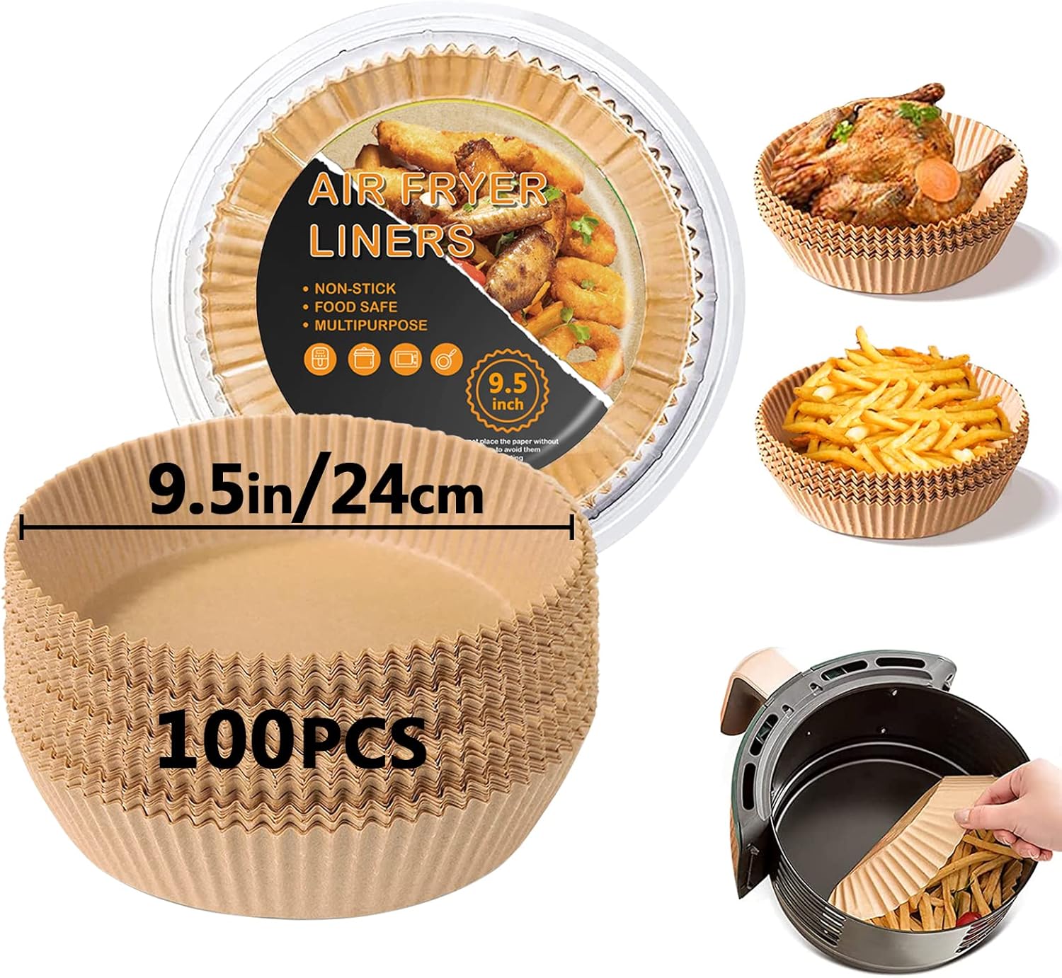 Air Fryer Liners, 9.5 Inch Large Air Fryer Disposable Paper Liners, Parchment Pa...