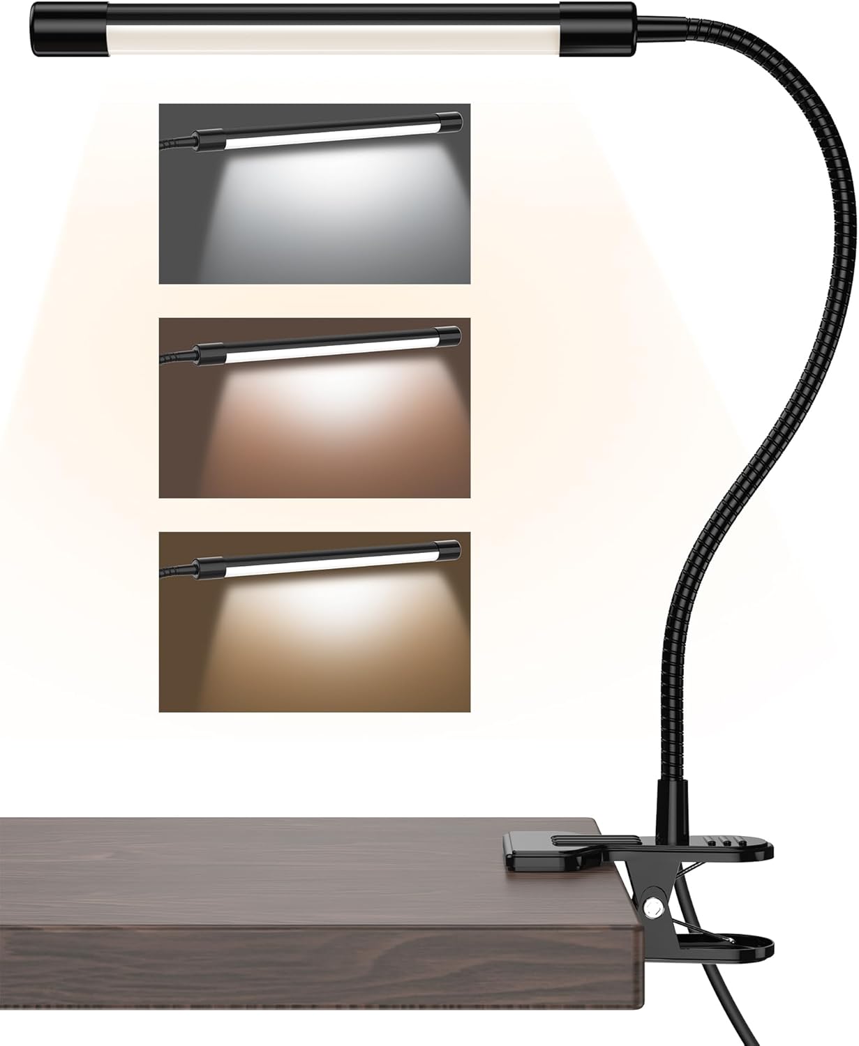 JHD LED Desk Lamp with Clamp - Adjustable 3 Color Modes 10 Brightness Level Tabl...