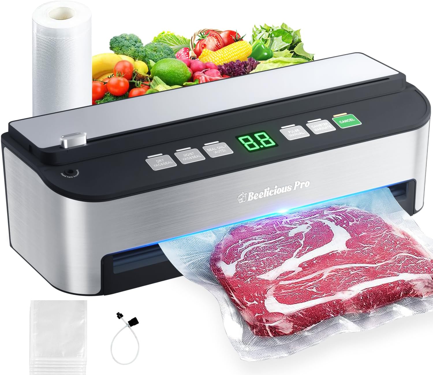 Vacuum Sealer Machine, Beelicious 85KPA Fully Automatic 8-IN-1 Food Sealer with...