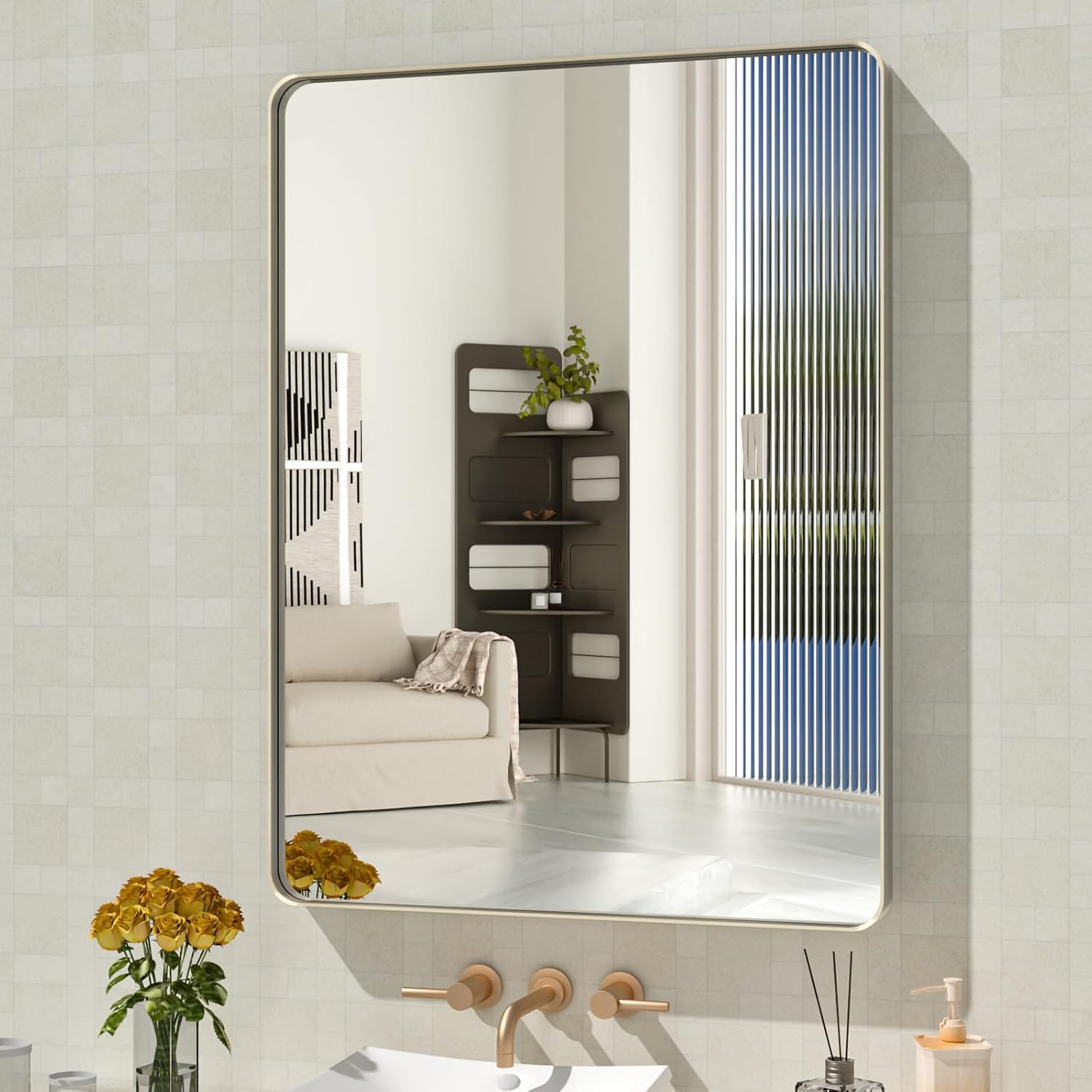 WEER 24X32 Inch Brushed Nickel Bathroom Mirror, Br...