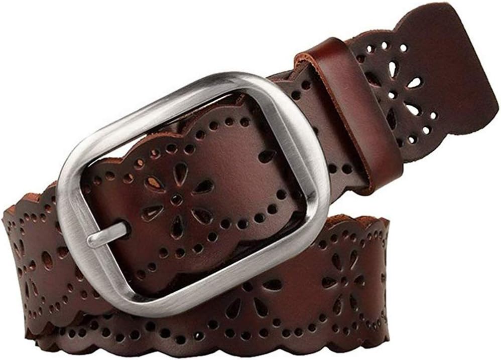 JASGOOD Women's Hollow Flower Genuine Leather Belt for Jeans Pants Wide Belt for...