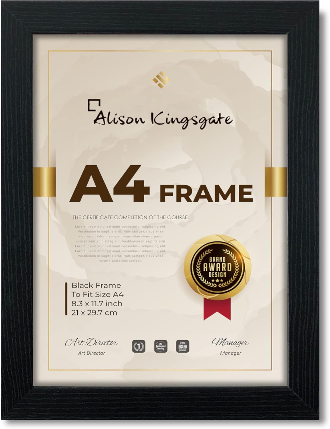 Alison Kingsgate Premium Picture Frame - A4 Size 29.7x21cm, Black with Clear Per...