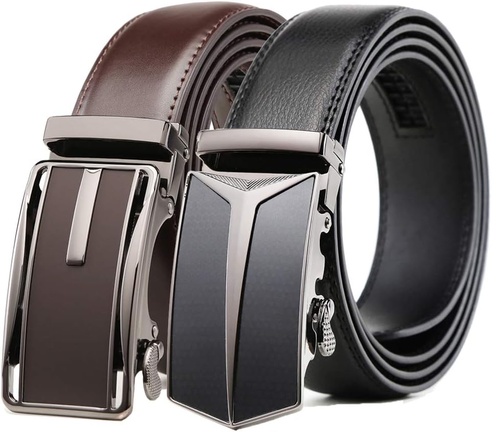 Founders & C Mens Belt 2 Pack,Leather Ratchet Click Belt Dress with Slide Buckle...