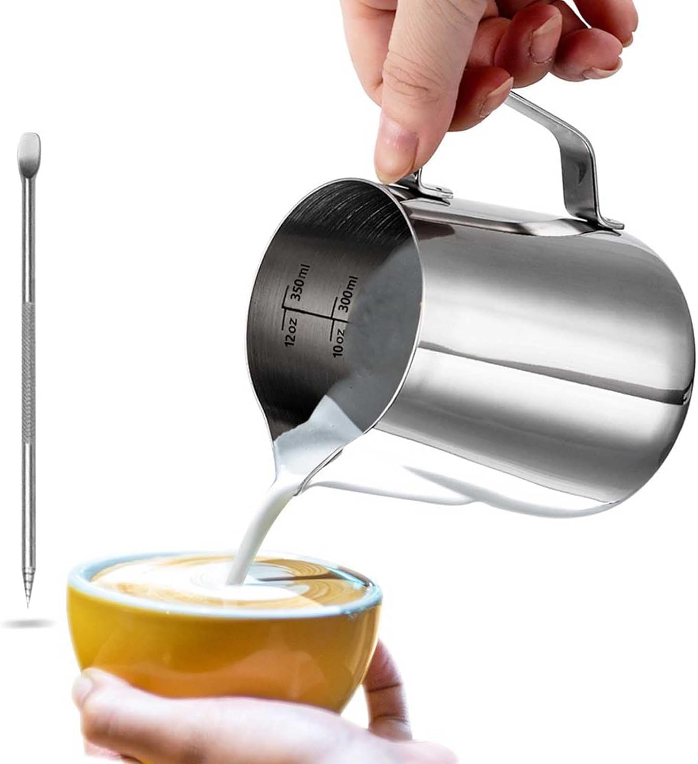 Dailyart Milk Jug, 350ml/12 fl.oz 304 Stainless Steel Milk Cup Milk Frothing Pit...