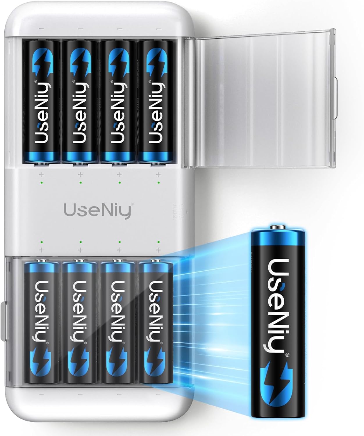 Rechargeable Lithium Batteries AA 8-Pack with Charger, 1.5V AA Rechargeable Batt...