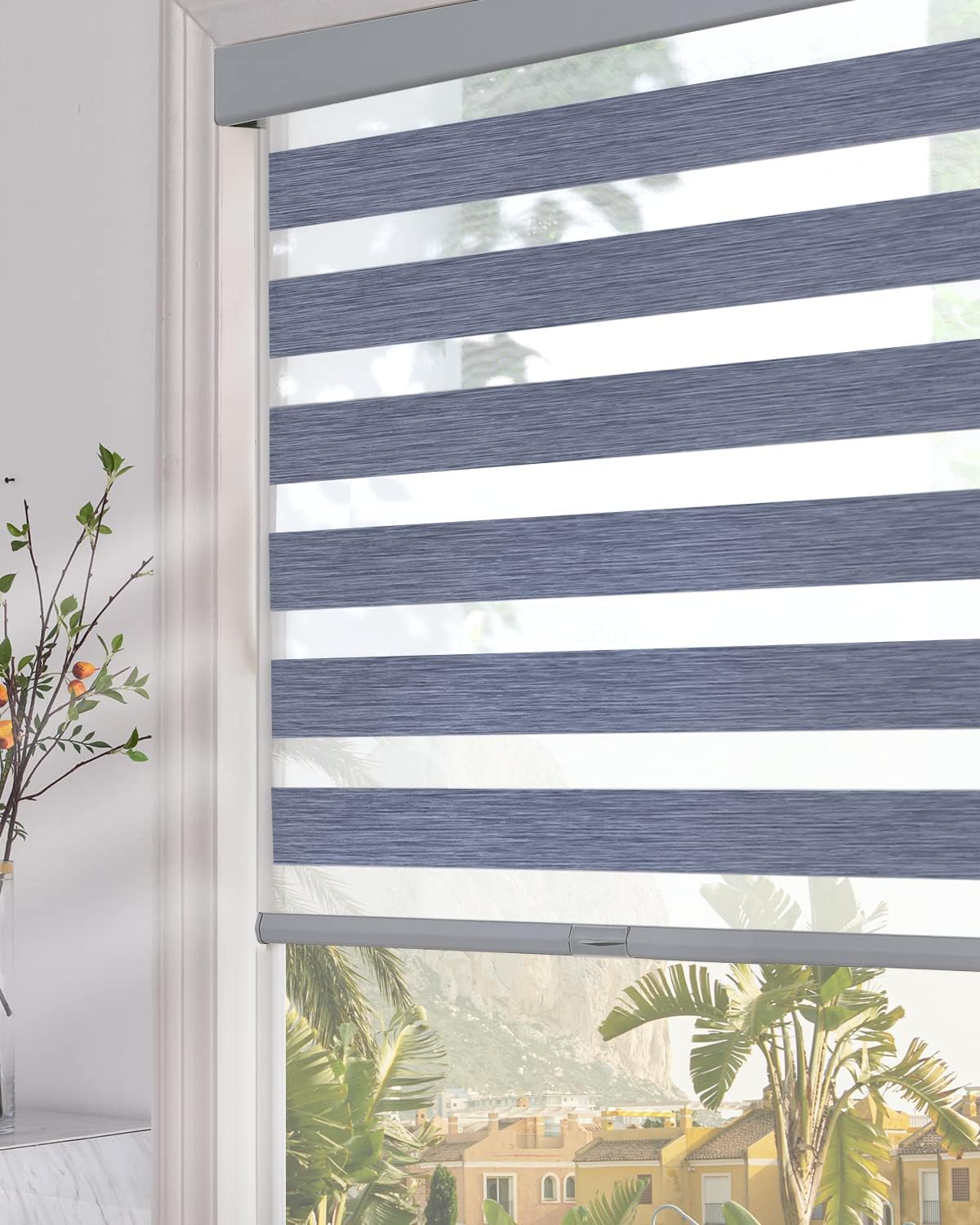 Persilux Blackout Cordless Zebra Blinds for Windows (34" W x 72" H, Dark Grey) w...