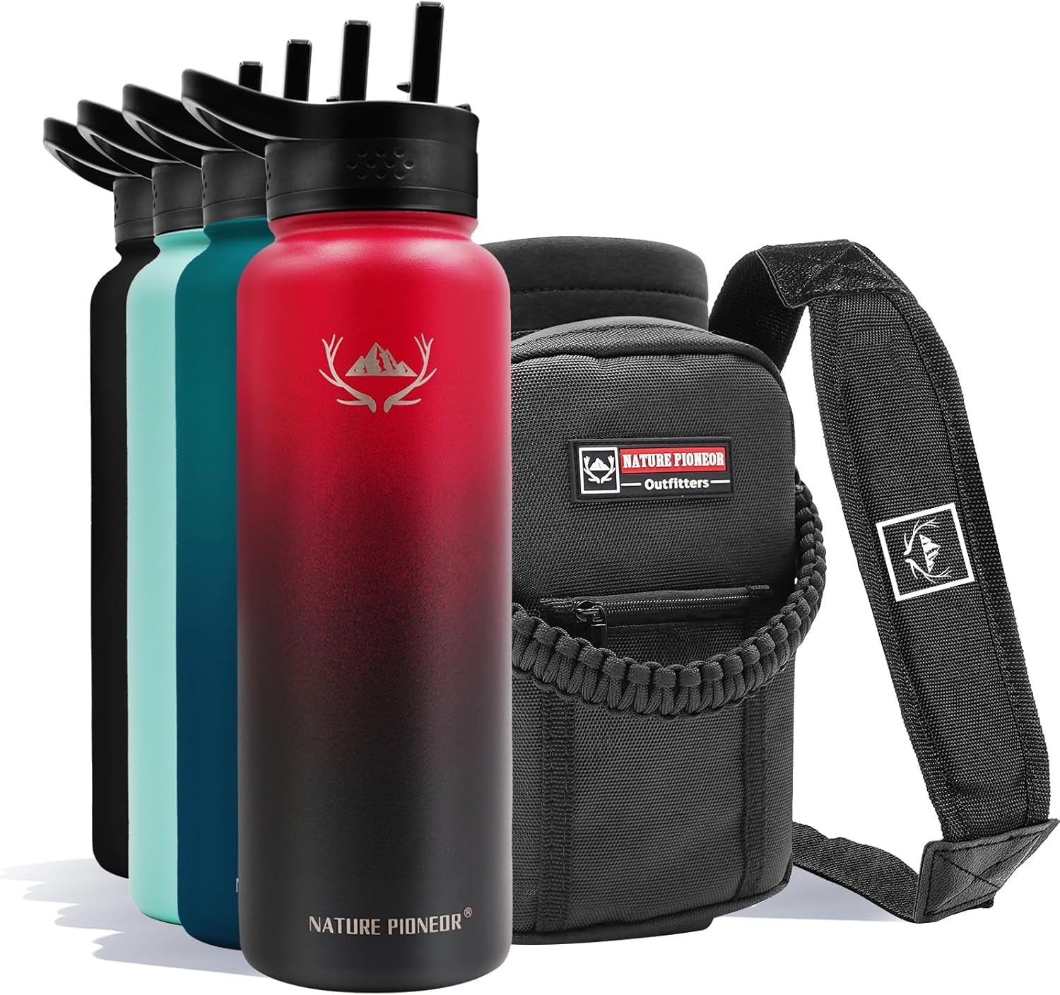 NATURE PIONEOR Insulated Water Bottles with Straw - 40oz Stainless Steel Vacuum...