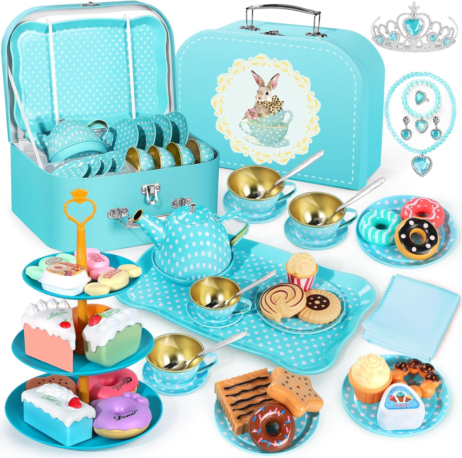 Tea Party Set for Little Girls, 49PCS Princess Tea Time Toys Including Tea Set D...