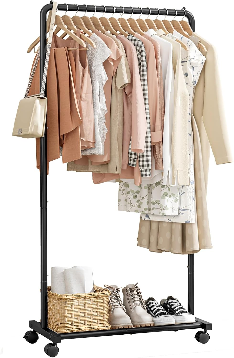Sakugi Clothes Rail - Movable Clothes Rack with Bottom Shoes Shelf, Heavy-Duty C...
