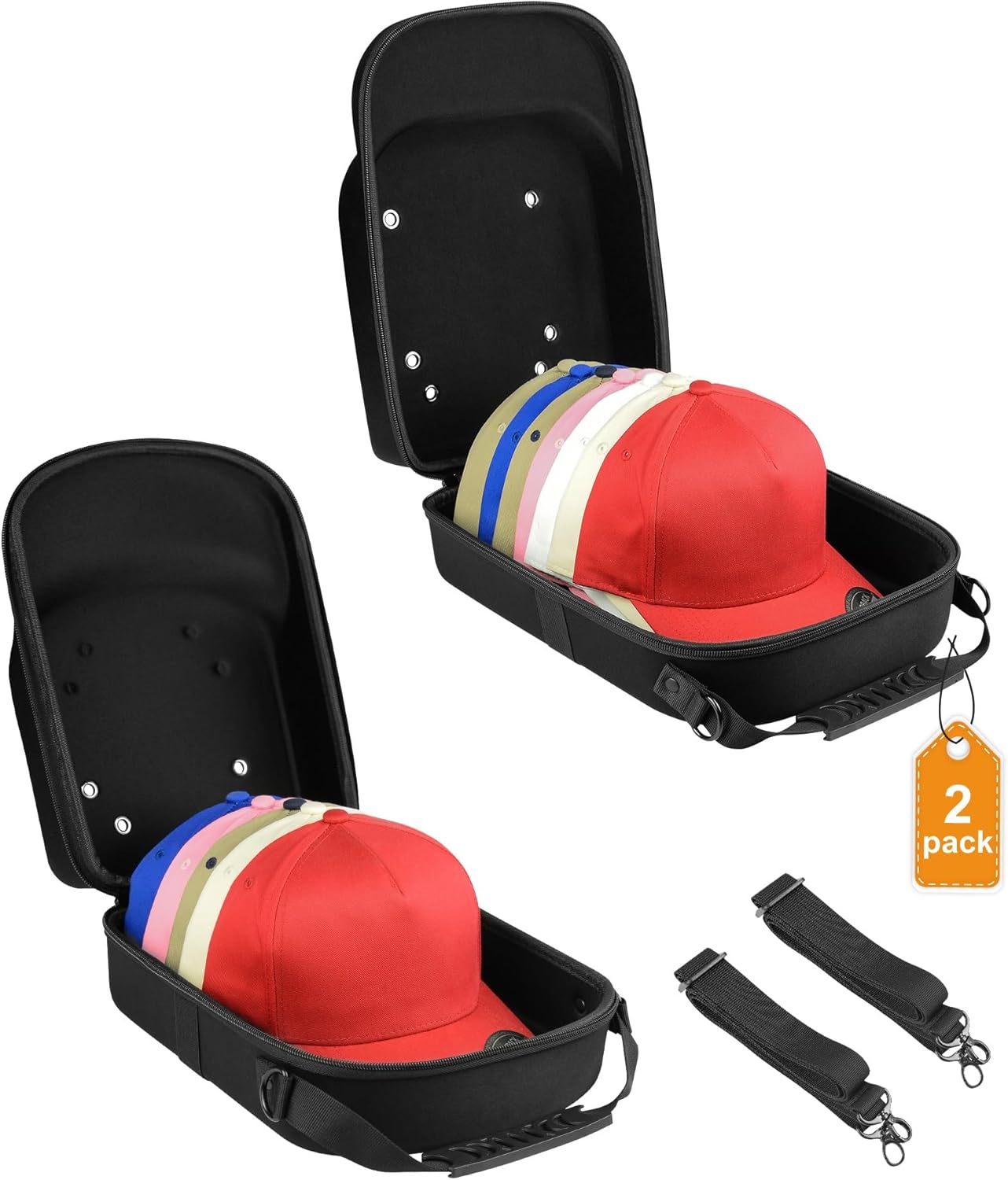 Set of 2 Hard Hat travel Cases for Baseball Caps -...