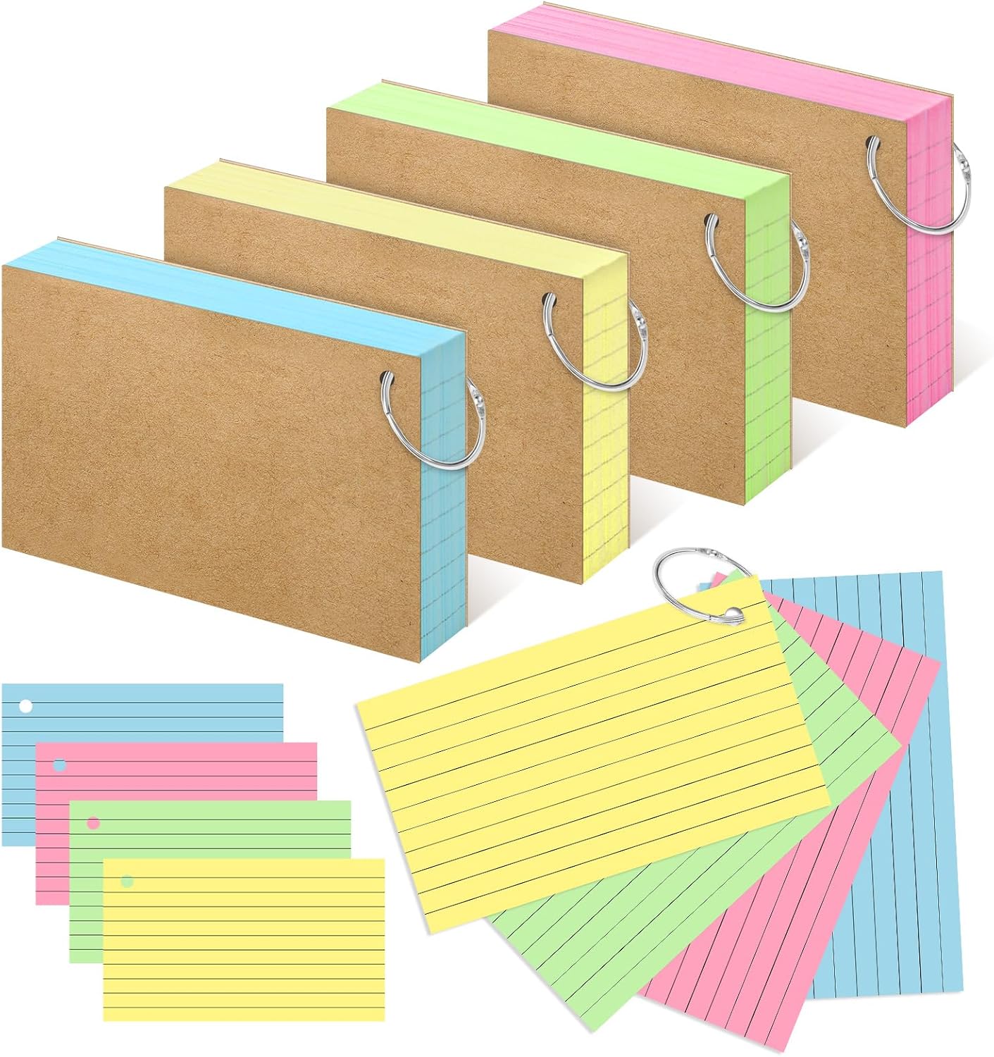 Colored Index Cards 3x5 Inches Flash Cards with Ring Lined Flashcards Note Cards...