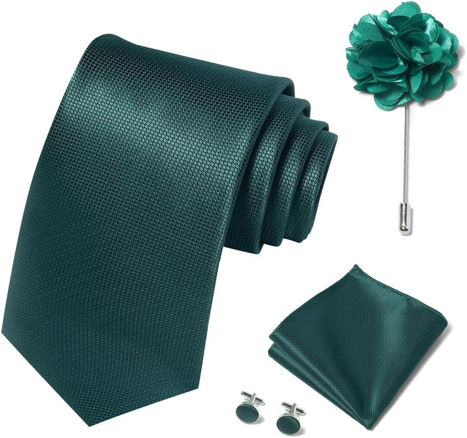 joy alice Solid Color Ties Set Men Handkerchief Cufflinks Brooch 3.15 inches Cla...