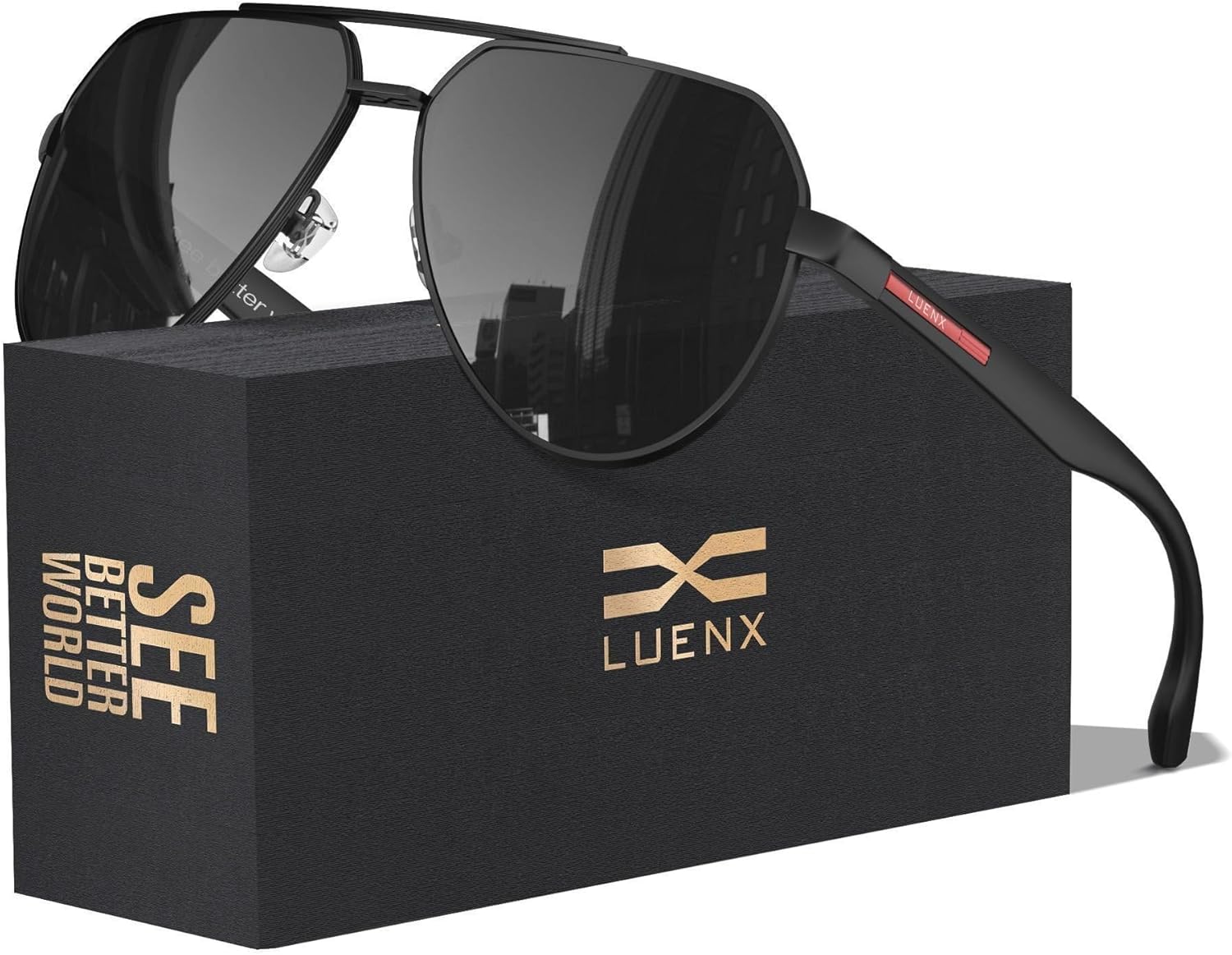 LUENX Aviator Sunglasses for Men Polarized Pilot Shades UV400 Sun Glasses with A...
