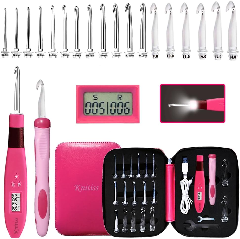 Knitiss Counting Crochet Hook Set Digital Crochet Hooks Set, Light Up Crochet Ho...