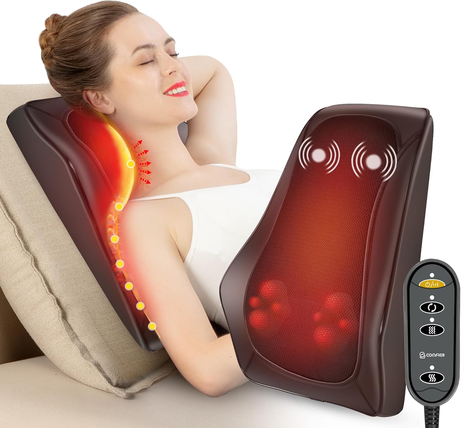 COMFIER Back Massager with Heat,3D Deep Kneading Shiatsu Neck and Back Massager...