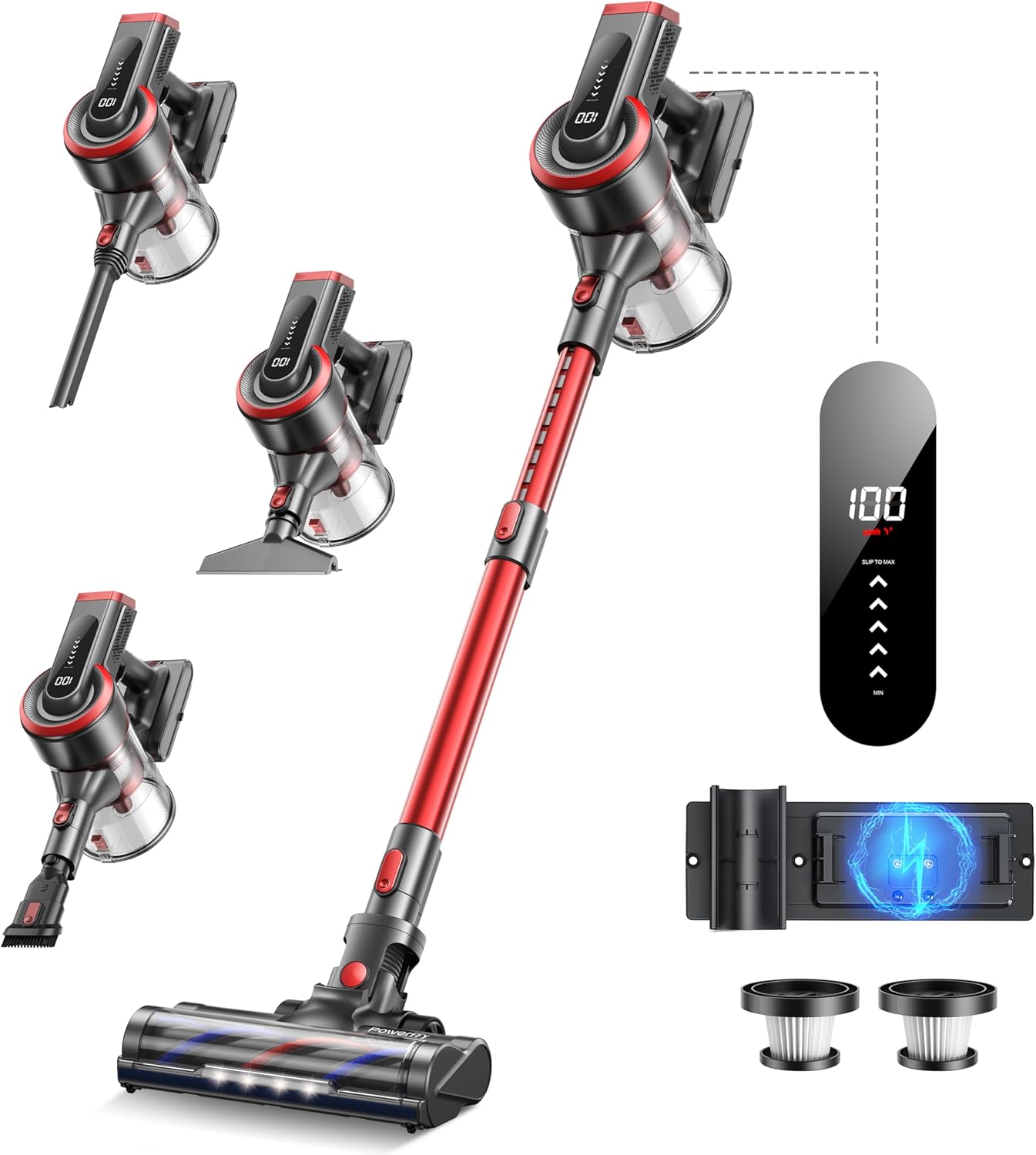 Cordless Vacuum Cleaner, 40kPa/450W Stick Cordless Vacuum Up to 55 Mins Runtime...