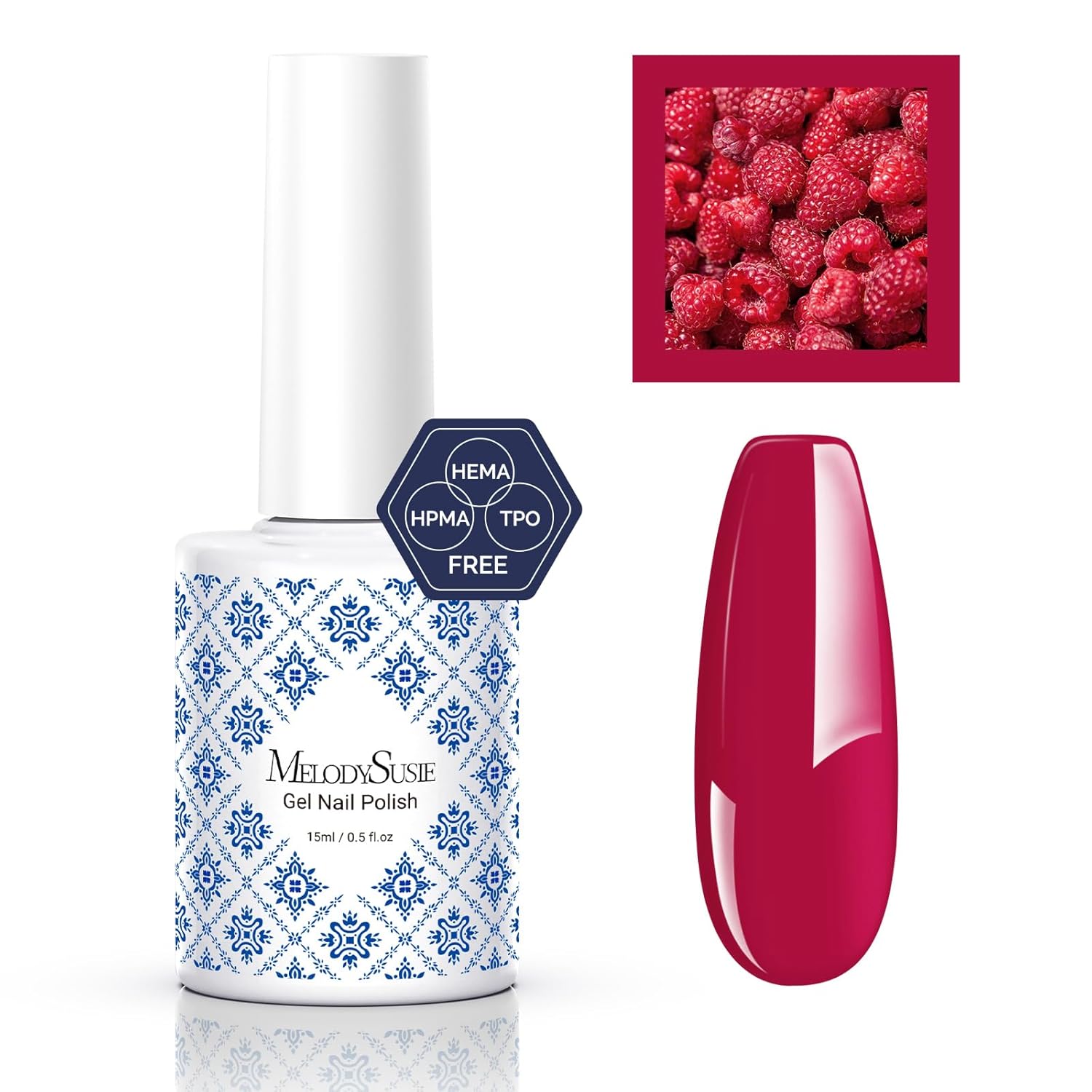 MelodySusie Fleurwee Plant Based Gel Nail Polish, Hema Free Raspberry Red Nail P...