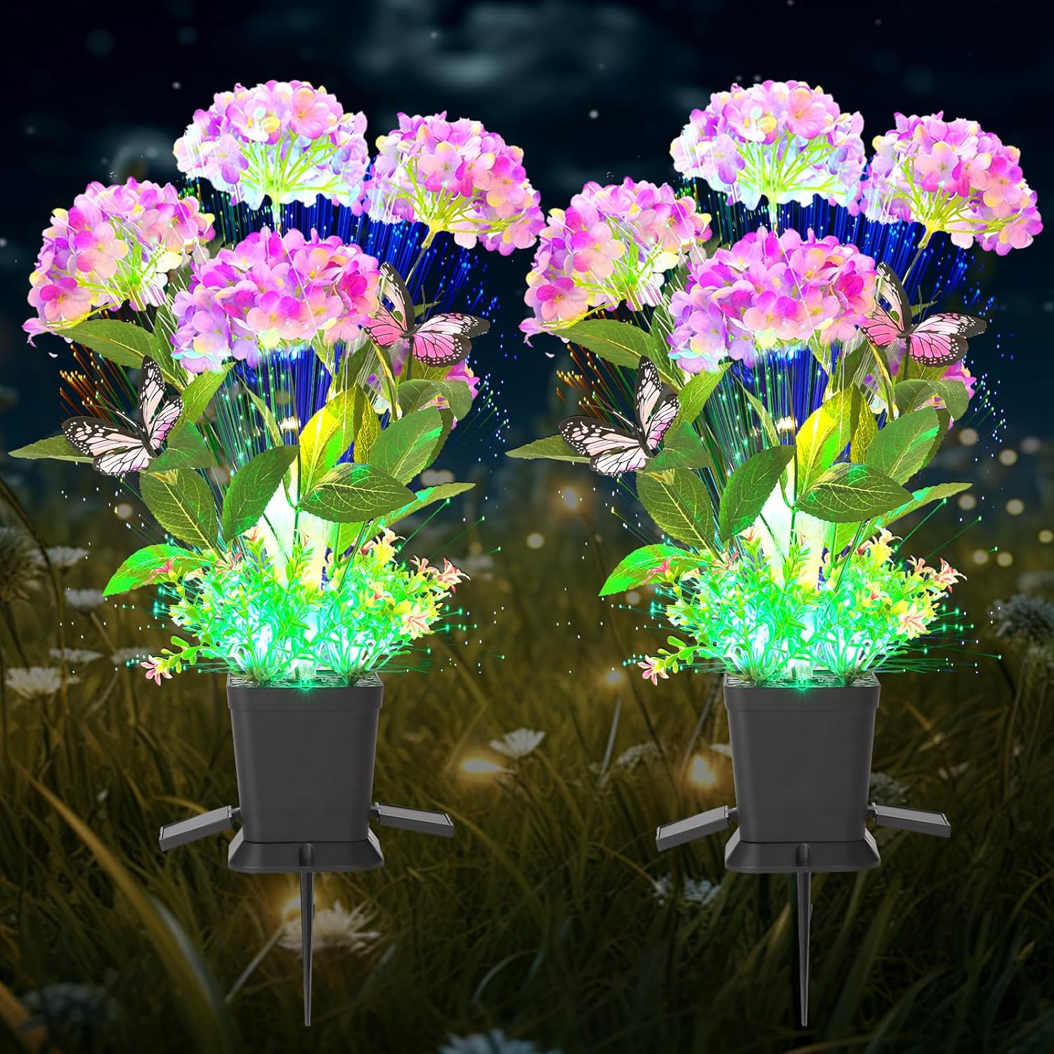 Aukora Solar Garden Lights Potted Outdoor with 7 Lights, Hydrangeas, Butterfly &...