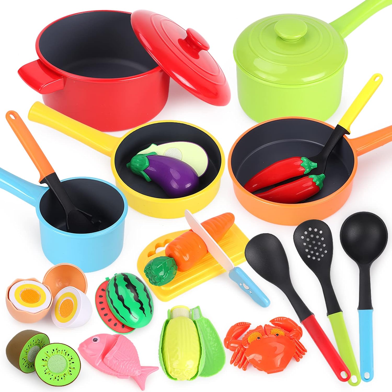 GILOBABY Kitchen Pretend Toy, Role Play Cutting Fruit Food Toy & Cookware Pot &...
