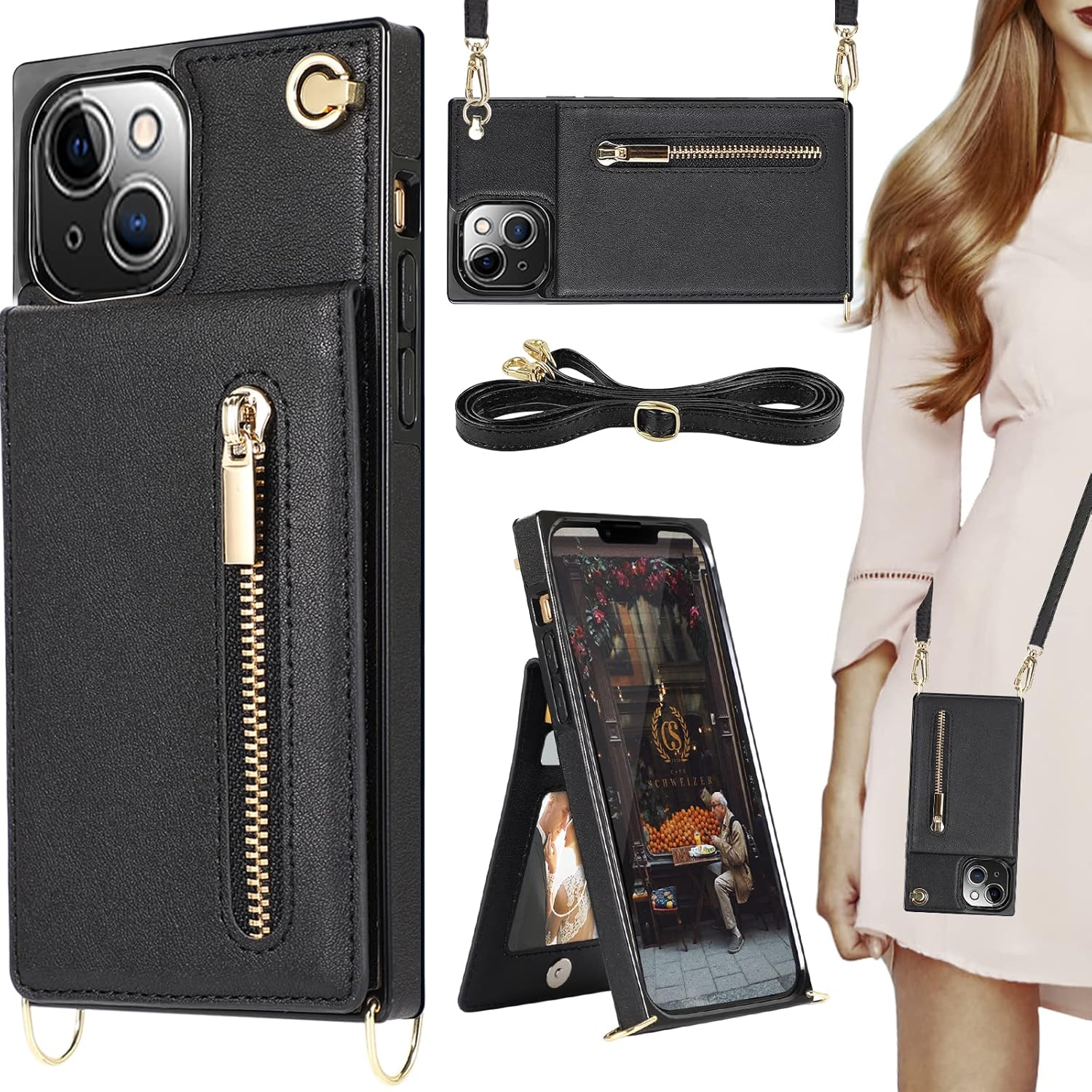 HOGGU Crossbody Case Compatible with iPhone 14 Case Wallet with Card Holder, Fli...
