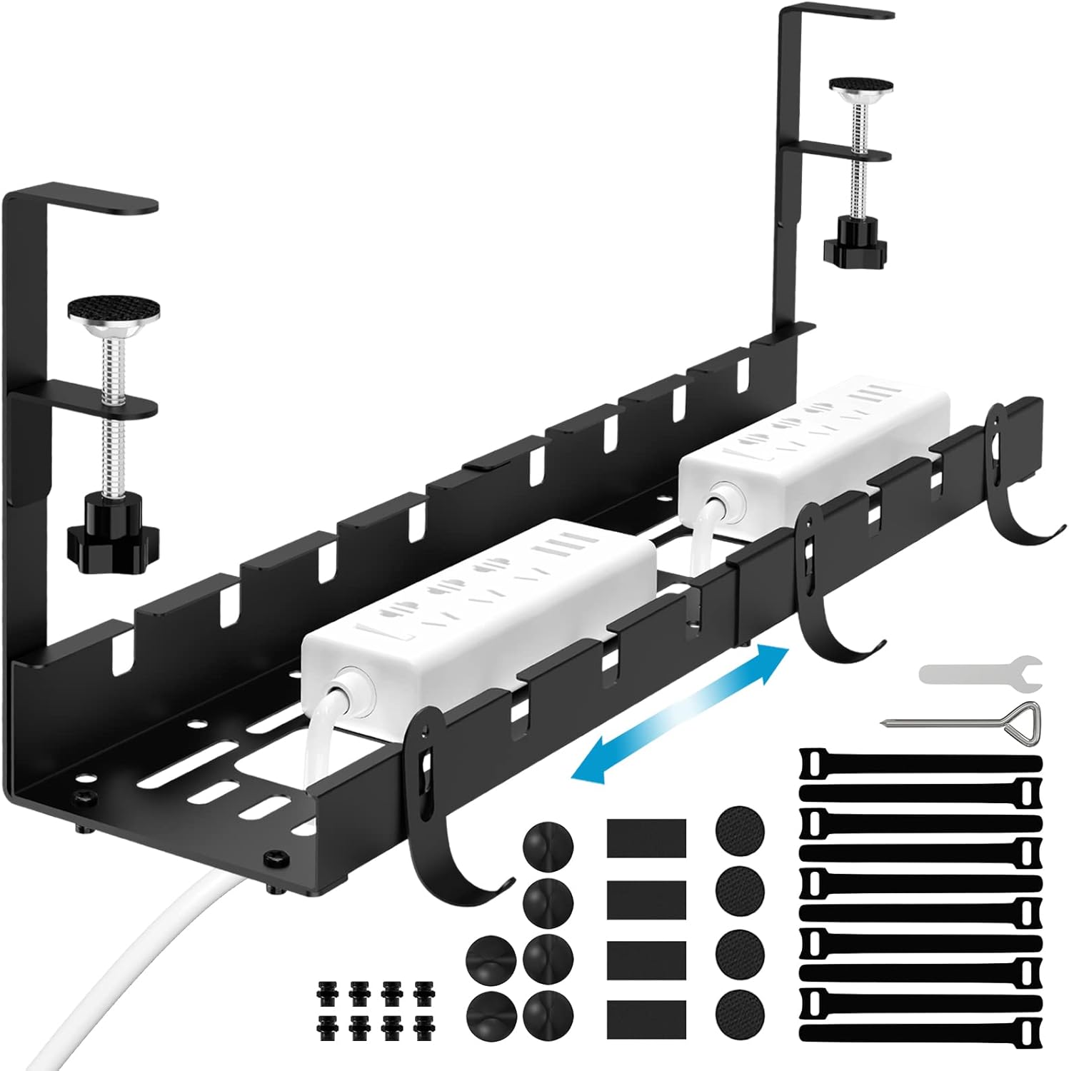 Flow fire No Drill Under Desk Cable Management Tray, 11.2inch-21.7inch Retractab...