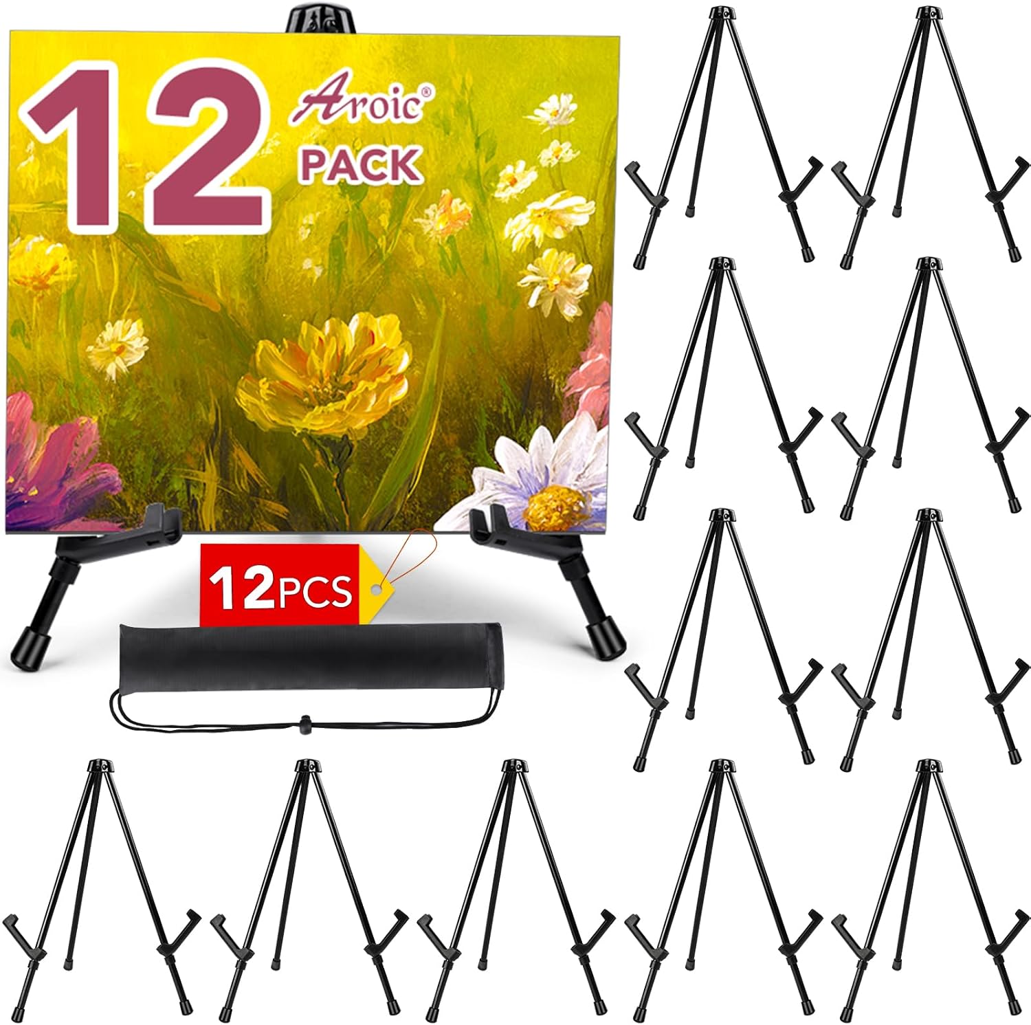 AROIC 12 pack 14'' Tabletop Easels, Black Steel Table Top Easels for Display, Ad...