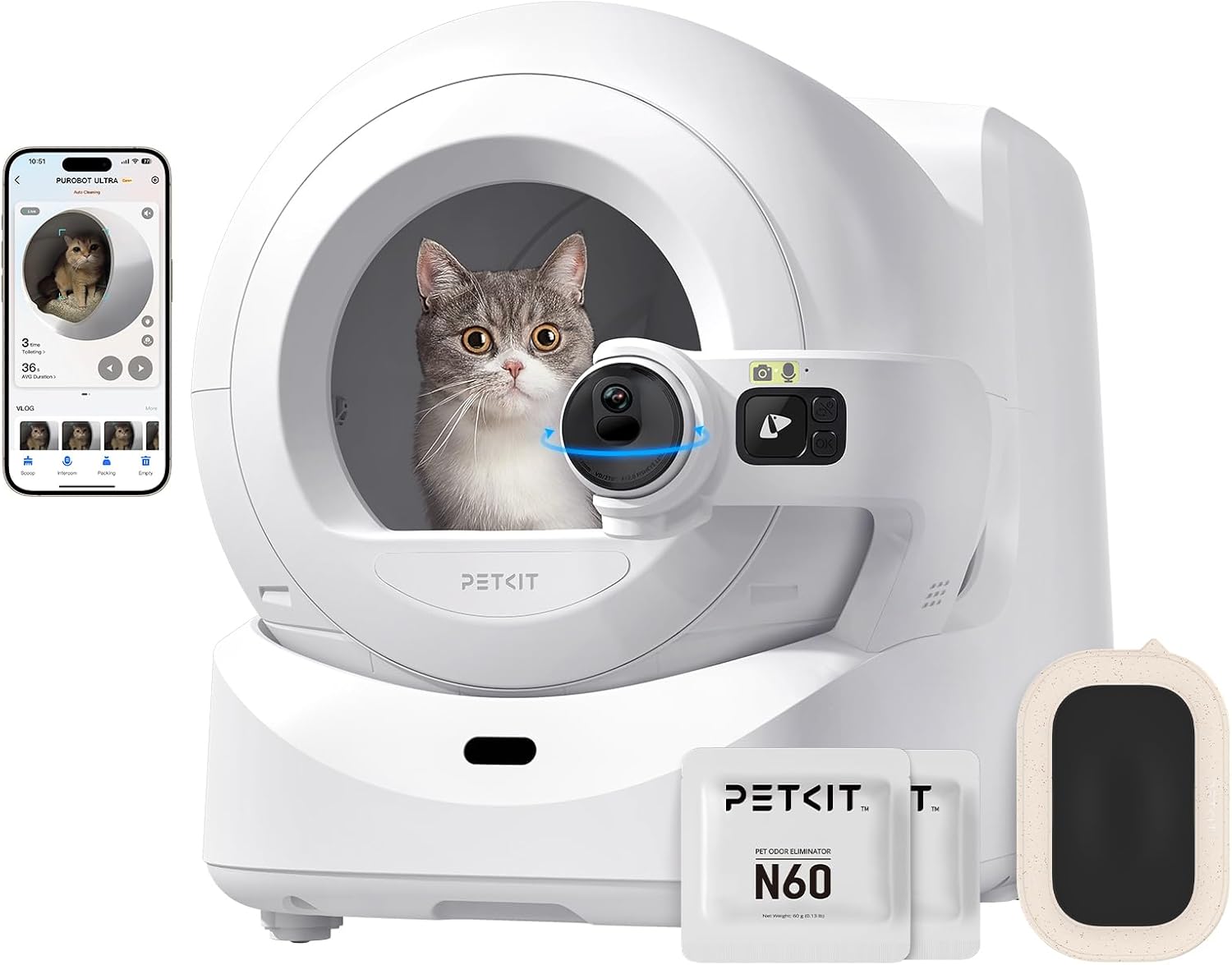 PETKIT PUROBOT ULTRA Self Cleaning Cat Litter Tray with AI-Powered Camera, 70L L...